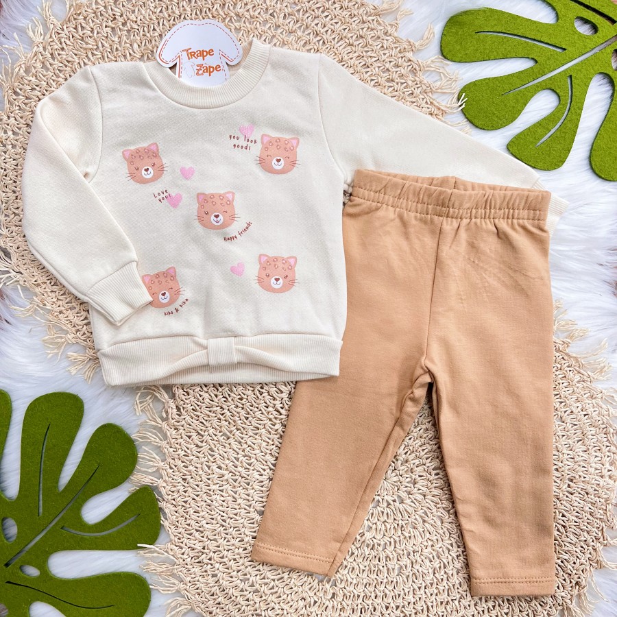 Conj. Casaco de Moletom Oncinhas e Calça Legging - Areia